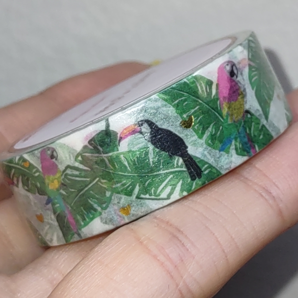 Simply Gilded Washi Tape - Tropical Birds w/ Gold Foil Hearts